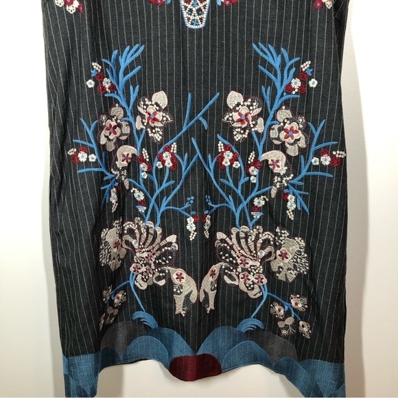 FOXIEDOX Yumiko Embroidered Shift Dress in Gray Multi Size 8 - Picture 4 of 9